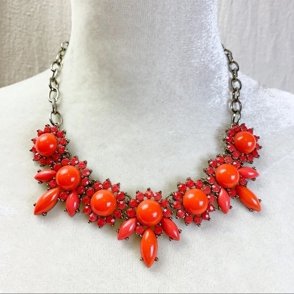 J Crew Statement Necklace Coral Hot Orange